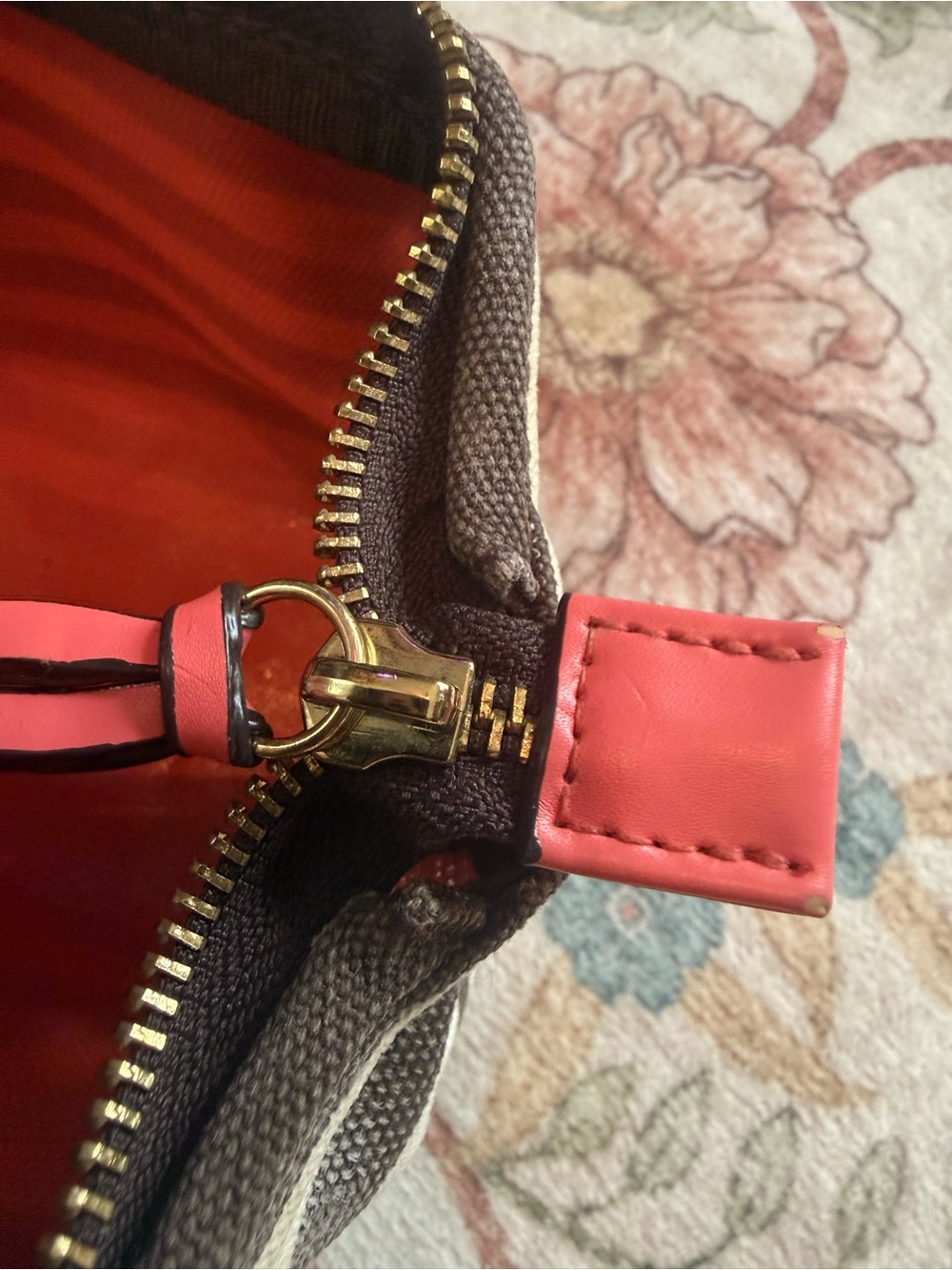 henri bendel Black and Cream Striped Cosmetic Pouch with Coral Accent - Picture 7 of 7